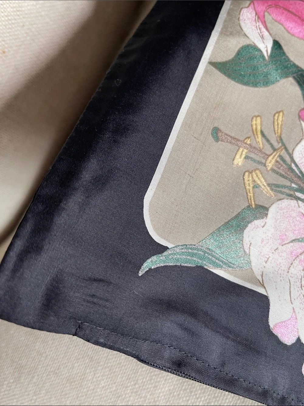 Jim Thompson SILK Floral Lily Accent Pillow Cover with Black Border